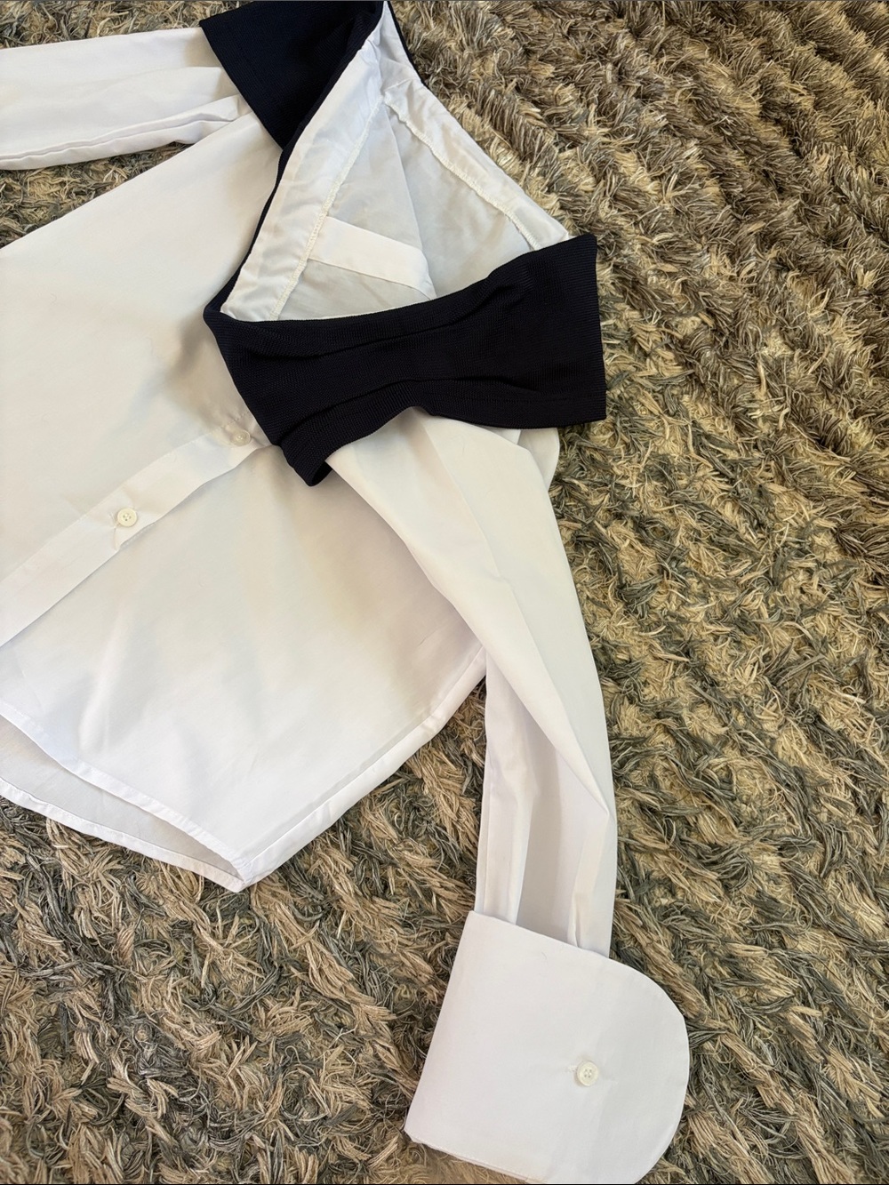 NWOT Asymmetrical Cold Shoulder Top & Button Front Midi Skirt Set Navy White S - Picture 8 of 16